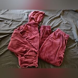 Express Velvet Valour Burgundy Hoodie and Joggers Set SZ XS Pockets Soft Comfy
